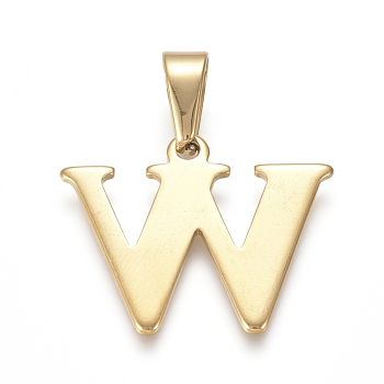 304 Stainless Steel Pendants, Golden, Initial Letter.W, 23x29x1.5mm, Hole: 5x8mm