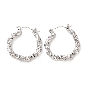 304 Stainless Steel Hoop Earrings, Hollow Round, Stainless Steel Color, 27x26.5x4mm