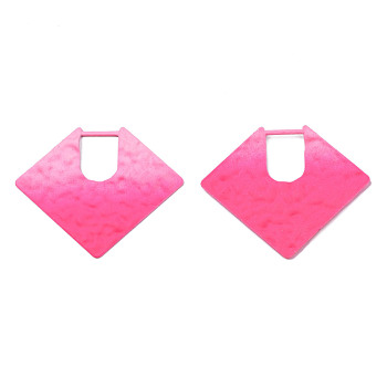 Spray Painted Iron Pendants, Diamond Shaped, Hot Pink, 40x46.5x2mm, Hole: 10.5x14.5mm