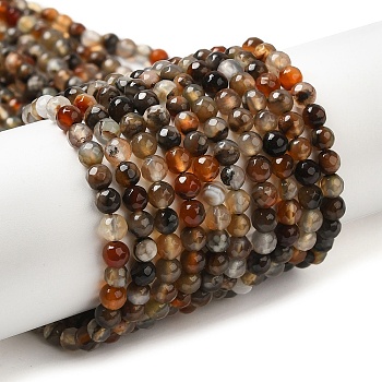 Natural Agate Beads Strands, Faceted, Round, Dyed & Heated, Saddle Brown, 4mm, Hole: 0.8mm, about 88~94pcs/strand, 14.76~15.87''(37.5~40.3cm)
