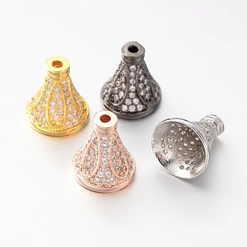 Brass Micro Pave Cubic Zirconia Bead Cones, Mixed Color, 13x12mm, Hole: 1mm & 6mm