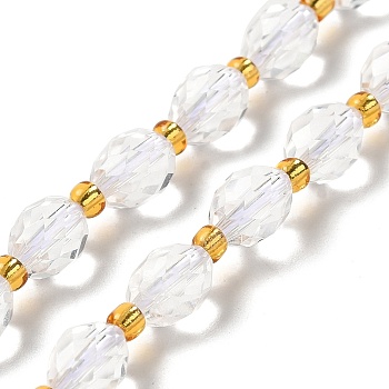 Natural Quartz Crystal Beads Strands, Rock Crystal Beads, with Seed Beads, Faceted, Oval, 7.5~8x6~6.5mm, Hole: 1.2mm, about 40~42pcs/strand, 15.35~15.55''(39~39.5cm)