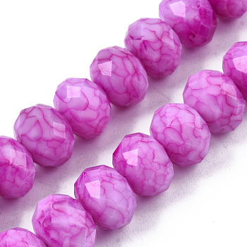 Opaque Baking Painted Glass Beads Strands, Imitation Stones, Faceted, Rondelle, Violet, 11~12x8.5mm, Hole: 1mm, about 45pcs/strand, 15.55 inch~15.75 inch(39.5~40cm)