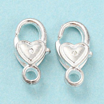 Tibetan Style Alloy Lobster Claw Clasps, Heart, Cadmium Free & Lead Free, Silver, 17x9x5mm, Hole: 2mm