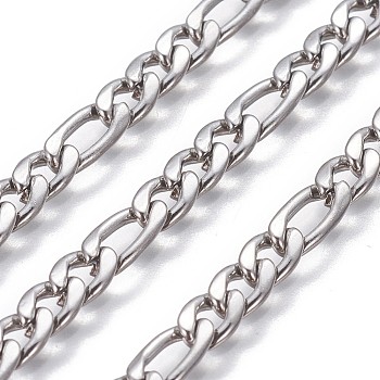 304 Stainless Steel Figaro Chains, Unwelded, Stainless Steel Color, 6.5~9x4x1.8mm