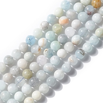 Natural Aquamarine Beads Strands, Round, 6~6.5mm, Hole: 0.8mm, about 64pcs/strand, 15.75''(40cm)