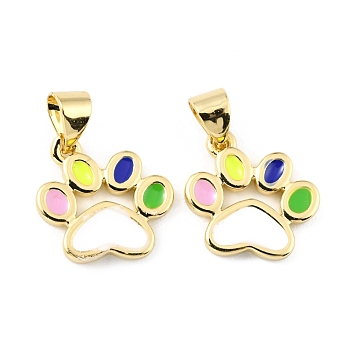 Brass Enamel Pendants, Long-Lasting Plated, Real 18K Gold Plated, Footprints, Colorful, 13x13x1.5mm, Hole: 3.5x5mm