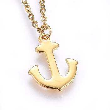 304 Stainless Steel Pendant Necklaces, with Lobster Claw Clasps, Anchor, Golden, 17.71 inch(45cm), 1.5mm