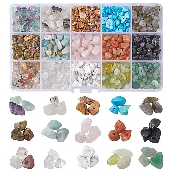 225G 15 Style Natural & Synthetic Gemstone Beads, Chips, 5~10x5~10mm, Hole: 0.3~1mm, 15g/style