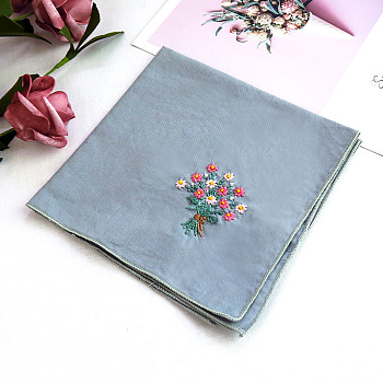 DIY Handkerchief Embroidery Kit, Including Embroidery Needles & Thread, Cotton Fabric, Flower Pattern, 54x48mm