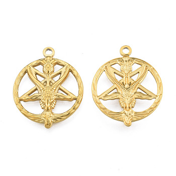 201 Stainless Steel Pendants, Baphomet, Real 18K Gold Plated, 30.5x24.5x3mm, Hole: 2mm