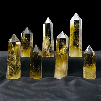 Tower Natural Citrine Display Decorations, Healing Stone Wands, for Reiki Chakra Meditation Therapy Decos, Hexagon Prism, 50~60x18~22mm