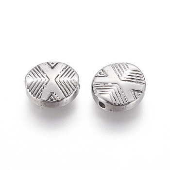 Ion Plating(IP) 304 Stainless Steel Beads, Manual Polishing, Flat Round, Antique Silver, 11x3.6mm, Hole: 1.6mm