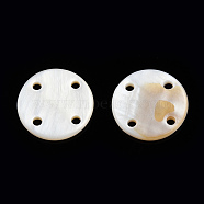 Natural Freshwater Shell Buttons, 4-Hole, Flat Round, Creamy White, 24~25.5x2~2.5mm, Hole: 2.5mm(SHEL-N032-216)