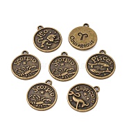 Tibetan Style Pendants, Flat Round with Mixed Constellation/Zodiac Sign, Cadmium Free & Nickel Free & Lead Free, Antique Bronze, 20x17x2mm, Hole: 2mm(X-PALLOY-E196-AB-NF)