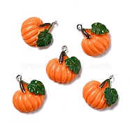 Autumn Theme Opaque Resin Pendants, with Platinum Tone Iron Loops, Pumpkin, Orange, 24x22x6mm, Hole: 2mm(RESI-B011-15)