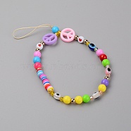 Acrylic Beaded Mobile Straps, with Polymer Clay Heishi Beads, Peace Sign, Mixed Color, 17.7cm(HJEW-WH0011-38)