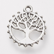 Tibetan Style Alloy Pendants, Flat Round with Tree, Lead Free & Cadmium Free, Antique Silver, 17.5x15.5x1mm, Hole: 1.5mm, about 680pcs/500g(TIBE-S306-06AS-RS)
