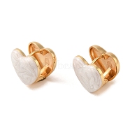 304 Stainless Steel Enamel Hoop Earrings for Women, Heart, WhiteSmoke, 14x15.5mm(EJEW-U003-24C)