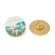 Creative Zinc Alloy Brooches, Enamel Lapel Pin, with Iron Butterfly Clutches or Rubber Clutches, Flat Round with Word Adventure, Light Sky Blue, 31mm, Pin: 1mm(JEWB-R015-002)