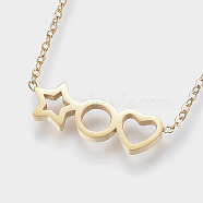 304 Stainless Steel Pendant Necklaces, with Lobster Clasps, Star & Ring and Heart, Golden, 15.75 inch(40cm), 1.2mm, Pendant: 21x6.5x1.5mm(NJEW-I218-15G)