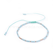 (Jewelry Parties Factory Sale)Adjustable Nylon Thread Braided Beads Bracelets, with Glass Seed Beads and Glass Bugle Beads, Aqua, 2 inch(5.2cm)(BJEW-JB04374-05)