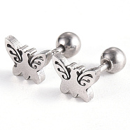 201 Stainless Steel Barbell Cartilage Earrings, Screw Back Earrings, with 304 Stainless Steel Pins, Butterfly, Stainless Steel Color, 6x8x2mm, Pin: 1mm(EJEW-R147-20)