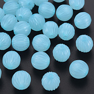Imitation Jelly Acrylic Beads, Corrugated Beads, Round, Light Sky Blue, 14x13mm, Hole: 2.5mm, about 356pcs/500g(MACR-S373-11-E08)