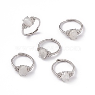Oval Natural Labradorite Adjustable Rings, Platinum Tone Brass Finger Rings for Women, 1~5.5mm, Inner Diameter: 17mm(KK-G273-09P)
