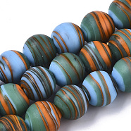 Handmade Frosted Lampwork Beads Strands, Stripe Beads, Round, Colorful, 11~12x10.5~11.5mm, Hole: 1.4mm, about 45pcs/Strand, 19.29 inch(LAMP-T007-07E)