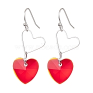 Fashion Dangle Earrings, with Handmade Glass Pendants, Brass Rhinestone Earring Hooks, Heart, Red, 39x14mm(EJEW-PJE298)