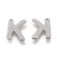 304 Stainless Steel Charms, Letter, Letter.K, 11x9x0.6mm, Hole: 1mm(STAS-F175-02P-K)