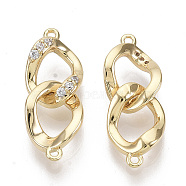 Brass Micro Pave Clear Cubic Zirconia Links connectors, Nickel Free, Curb Chain Shape, Real 18K Gold Plated, 19x7.5x4mm, Hole: 0.8mm(X-KK-S355-026-NF)