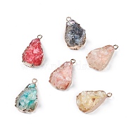 Electroplate Resin Pendants, with Shell and Iron Findings, Drop, Light Gold, Mixed Color, 25~26x15~16x10~11mm, Hole: 1.8mm(RESI-S366-17)