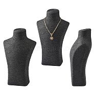 Stereoscopic Necklace Bust Displays, PU Mannequin Jewelry Displays, Covered by Rattan, Black, 350x230x80mm(NDIS-N001-02A)