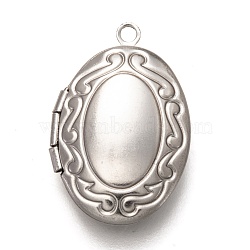 316 Stainless Steel Locket Pendants, Photo Frame Charms for Necklaces, Oval, Stainless Steel Color, 24x16x5.5mm, Hole: 1.6mm, Inner Diameter: 14x10mm(X-STAS-O135-05P)
