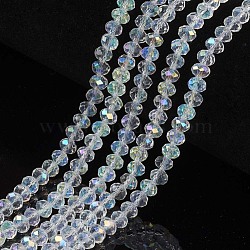 Electroplate Glass Beads Strands, Half Rainbow Plated, Faceted, Rondelle, Clear, 10x8mm, Hole: 1mm, about 63~65pcs/strand, 19.2~20 inch(48~50cm)(X-EGLA-A034-T10mm-L19)