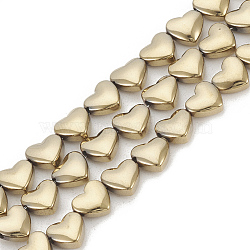 Electroplate Non-magnetic Synthetic Hematite Beads Strands, Heart, Light Gold Plated, 6x5.5x3mm, Hole: 1mm, about 70pcs/strand, 15.7 inch(G-T061-101H)