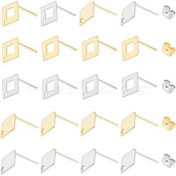 40Pcs 4 Style 304 & 201 Stainless Steel Stud Earring Findings, with Hole and 20Pcs Ear Nuts, Golden & Stainless Steel Color, 9~9.5x7~9.5mm, Hole: 1mm, Pin: 0.7~0.8mm, 10Pcs/style(STAS-UN0038-71)