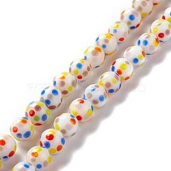 Handmade Lampwork Beads Strands, Round with Polka Dot Pattern, Colorful, 10mm, Hole: 1.4mm, about 40pcs/strand, 15.16 inch(38.5cm)(LAMP-D015-11B)