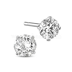 SHEGRACE Rhodium Plated 925 Sterling Silver Four Pronged Ear Studs, with AAA Cubic Zirconia, Clear, 6mm(JE420A-02)