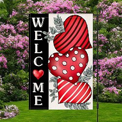 Valentine's Day Theme Linen Garden Flags, Double Sided Yard Flags Banner Sign, for Anniversary Wedding House Outdoor Decoration, Rectangle with Heart, Red, 450x310x3mm(AJEW-H146-03D)
