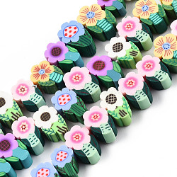Handmade Polymer Clay Beads Strands, Flower, Colorful, 10~12.5x6.5~8x4.5~5mm, Hole: 1.4~1.8mm, about 40pcs/strand, 11.22 inch(28.5cm)(CLAY-N010-089A)
