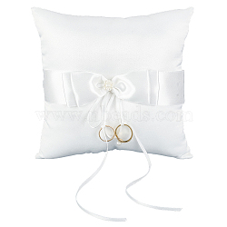 Satin Ring Pillow Cushion Bearer, Bridal Wedding Ring Pillow with Polyester Bowknot, White, 19x19x7.3cm(RDIS-WH0019-07)