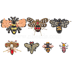 7Pcs 7 Style Resin & Rhinestone Garment Accessores, Sew on Beading Patches, Appliques, Badges, with Felt Base, for Clothes, Dress, Bees, Mixed Color, 48~102x37~95x5.5~10.5mm, 1pc/style(PATC-HY0001-01)