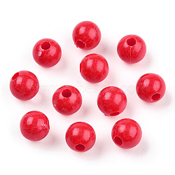 Plastic Beads, Round, Red, 8x7.5mm, Hole: 2mm, about 2270pcs/500g(MACR-S272-46C)