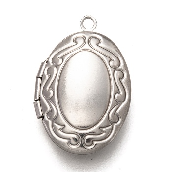 316 Stainless Steel Locket Pendants, Photo Frame Charms for Necklaces, Oval, Stainless Steel Color, 24x16x5.5mm, Hole: 1.6mm, Inner Diameter: 14x10mm