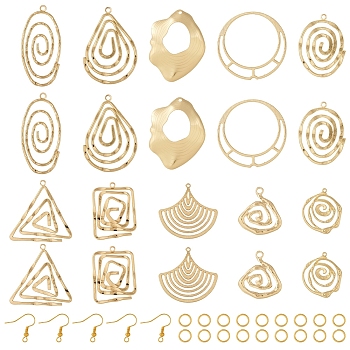 Pandahall DIY Geometry Earring Making Kit, Including Vortex & Oval & Triangle & Fan Alloy Pendants, Brass Earring Hooks & Jump Rings, Light Gold, 80Pcs/box