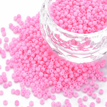 13/0 Glass Seed Beads, Macaron Color, Round Hole, Round, Hot Pink, 13/0, 2~2.3x1.5mm, Hole: 0.8mm, about 450g/bag