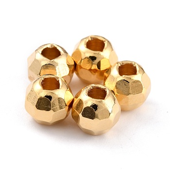 Brass Spacer Beads, Long-Lasting Plated, Faceted Round, Real 24K Gold Plated, 5.5x5mm, Hole: 2mm